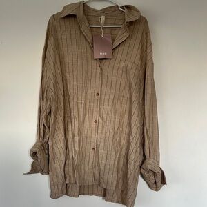 NWT Nap Brown Striped Button-Up Shirt
